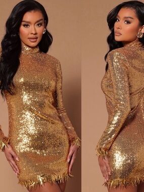 NovaLuxe by Fashion Nova Piper Sequin Long Sleeve Mini Dress with Fringe Trim